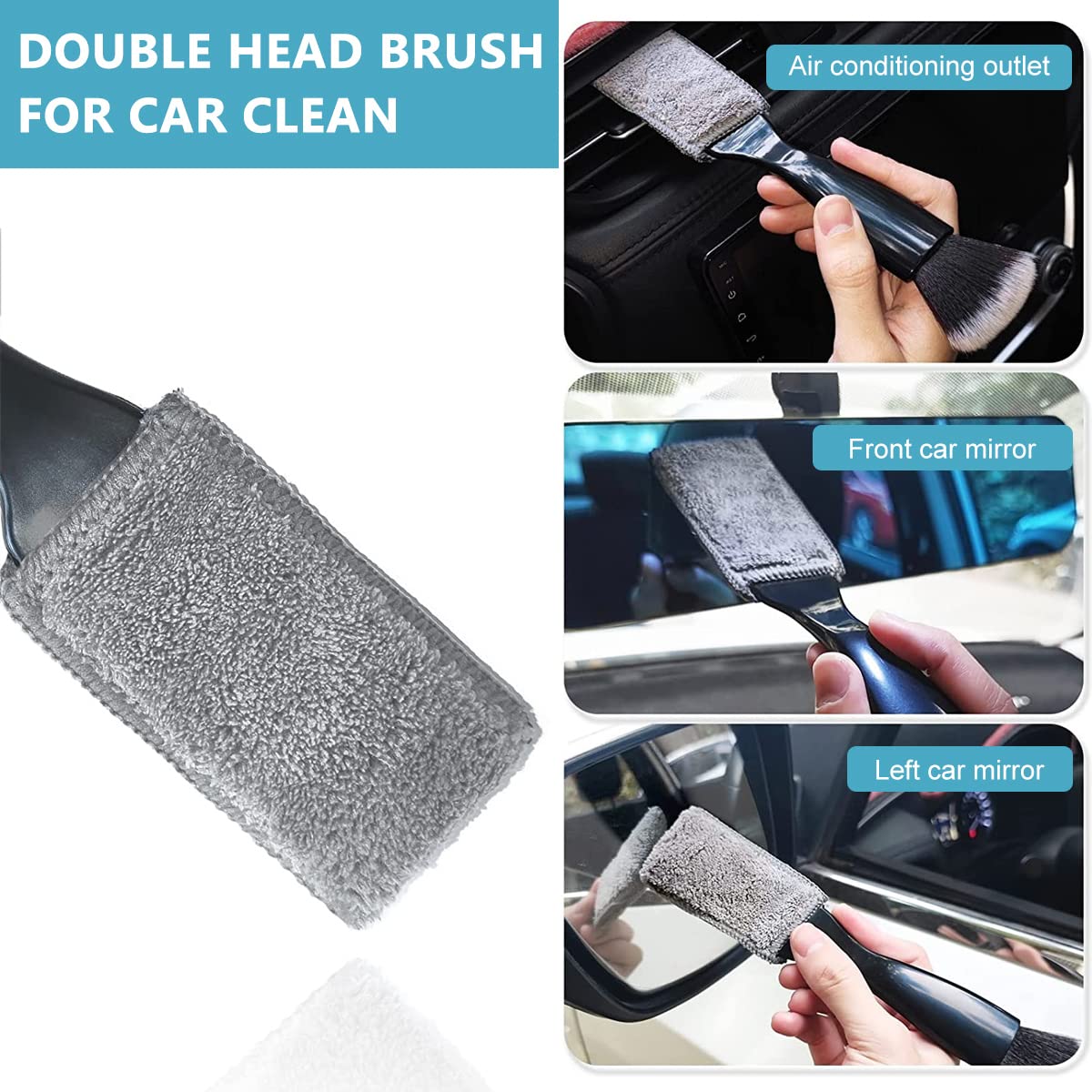 STHIRA Car Duster for Interior Cleaning with Dual Head Brush and 8.6 in Ergonomic Handle | Soft Nylon Bristles for Dashboard and Air Vents