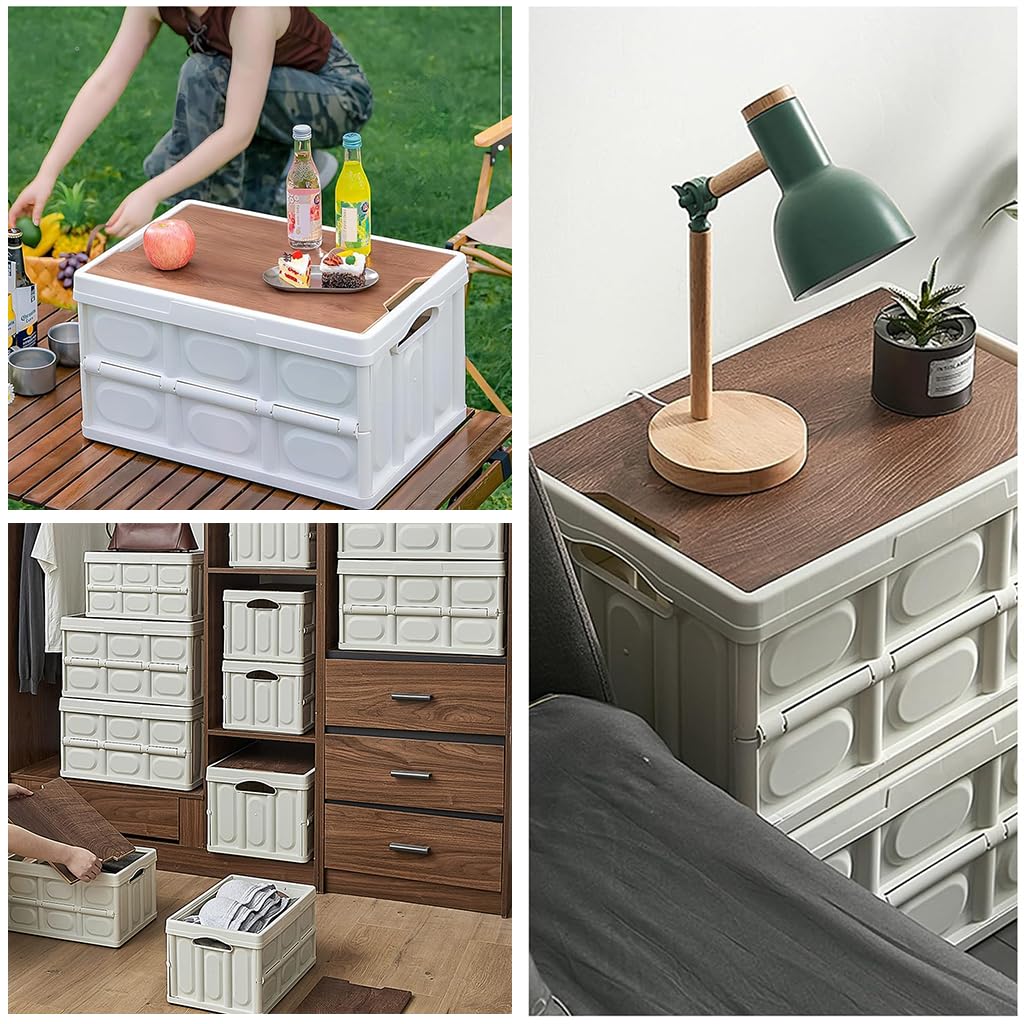 Proberos Camping Storage Box for Outdoor and Car with 30L Capacity and Detachable Wooden Lid | Eco-Friendly PP Organiser