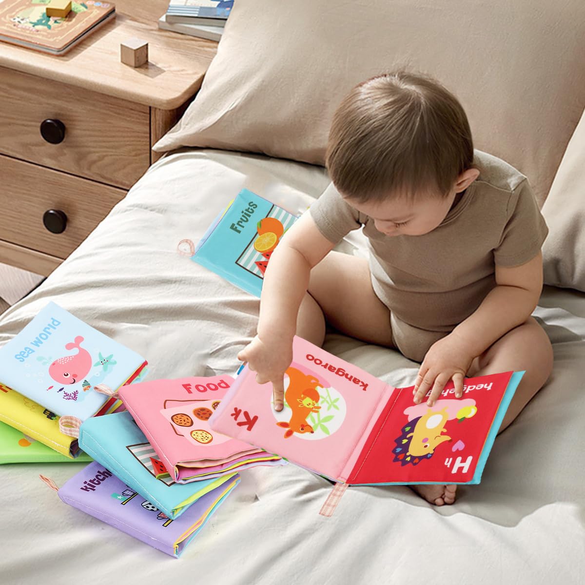 SNOWIE SOFT Baby Books Set for Early Learning with Crinkle Sounds and Soft Cloth | 6 Pcs