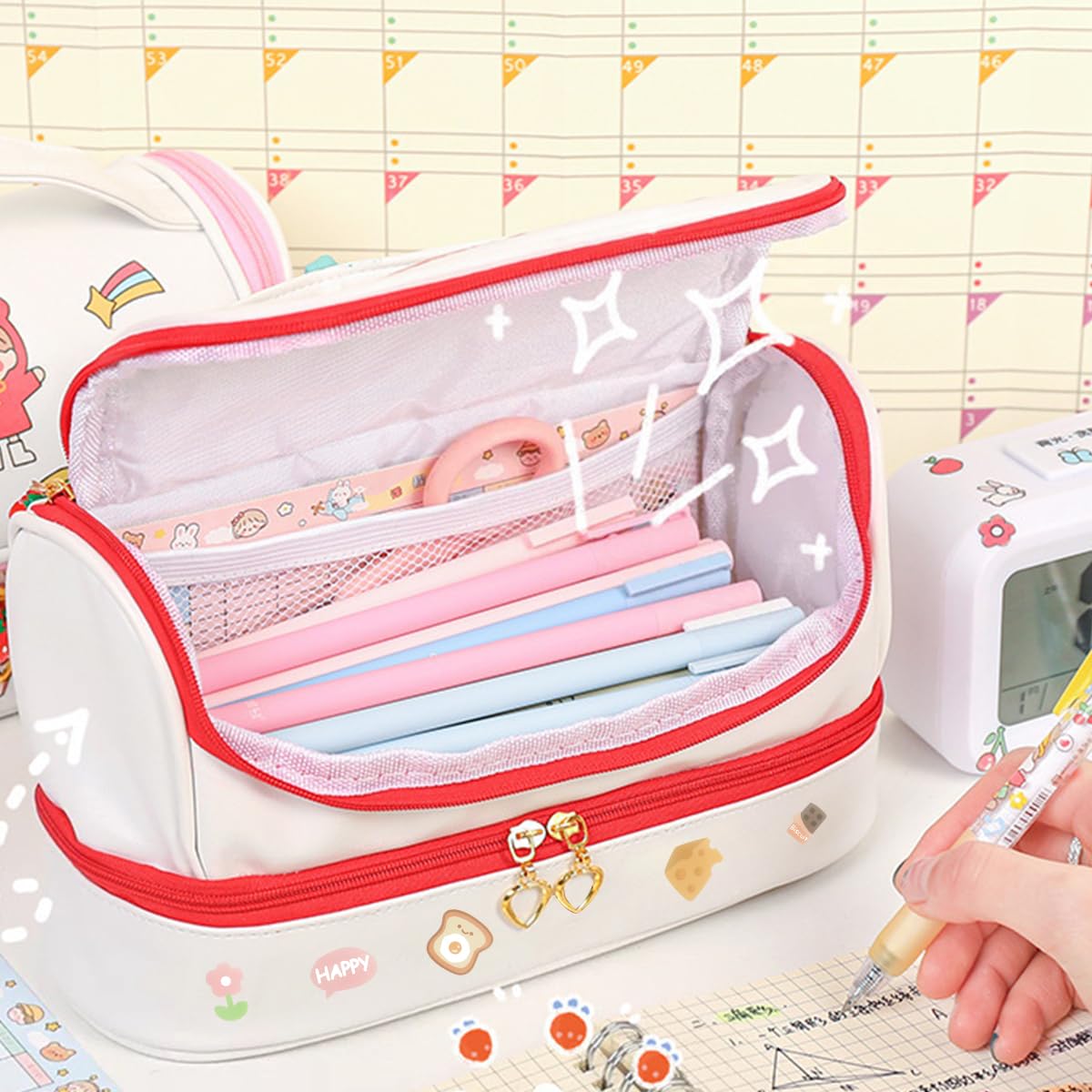 Climberty Pencil Pouch for Girls with Double Layer Design and Handle | 8.6×6.2×3.7 in Waterproof PU