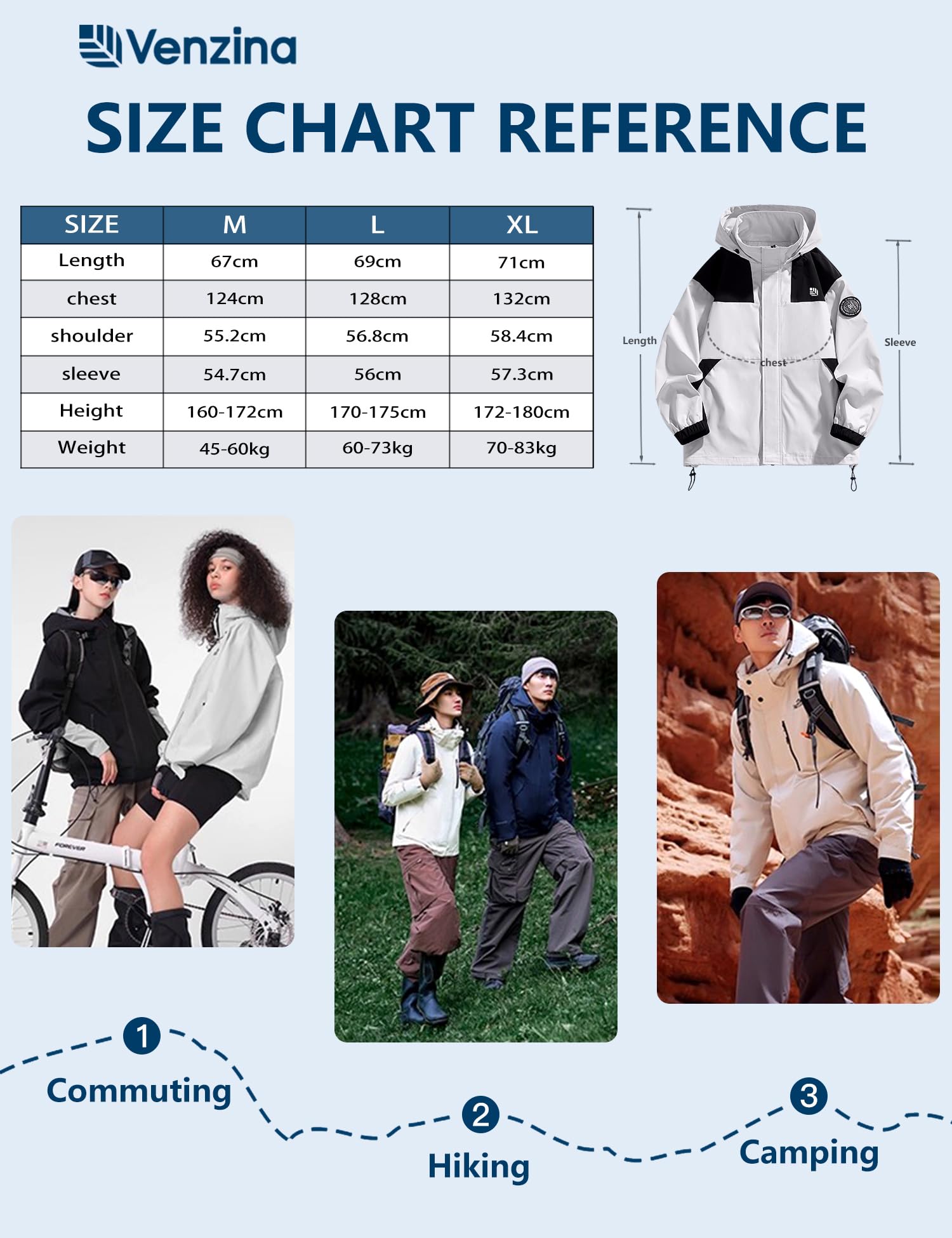 Venzina Men's Tech Wear Jacket for Urban Outdoor Style with Waterproof Windproof Shell | Light Gray Hooded Design