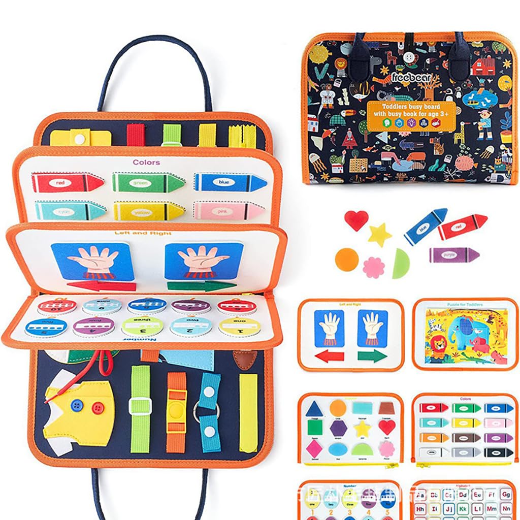 ZIBUYU Busy Board for Toddlers with 8 Pages and 25 Activities featuring Soft Felt Material | Montessori Travel Sensory Toy