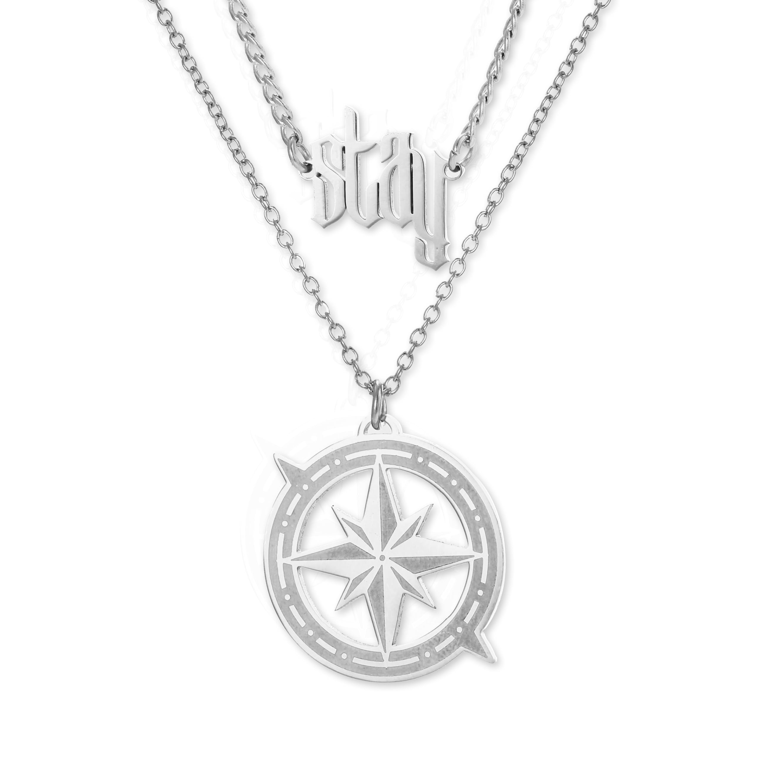 SANNIDHI® Stray Kids Necklace Inspired Merch Necklace Set –“Stay” Pendant Compass Design Jewelry Accessory for Stay Fans Gifts