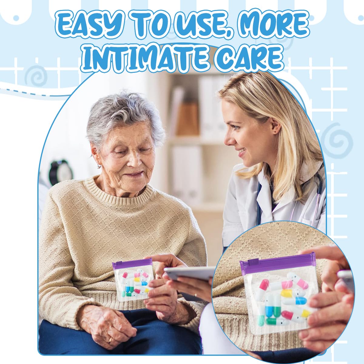 ZIBUYU Medicine Pouch for Travel 12 Pcs with Zip Lock Seal 7.6x7cm EVA Transparent Bags | Reusable Storage for Pills and Tablets