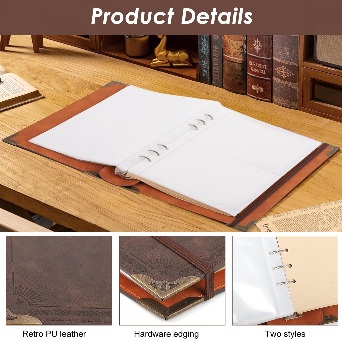 HASTHIP Photo Album for 4x6 Photos with 30 Sheets Vintage Craft Paper and Embossed PU Leather Cover