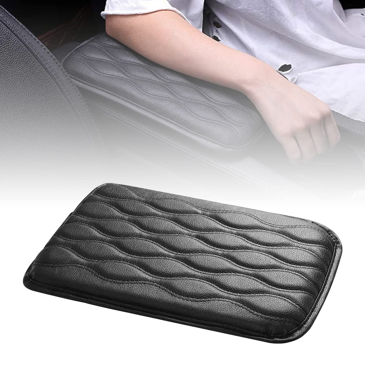 STHIRA Car Armrest Pad for Center Console with Dual Elastic Belts 8.26×11.8 in PU Leather | Fits Most Vehicles