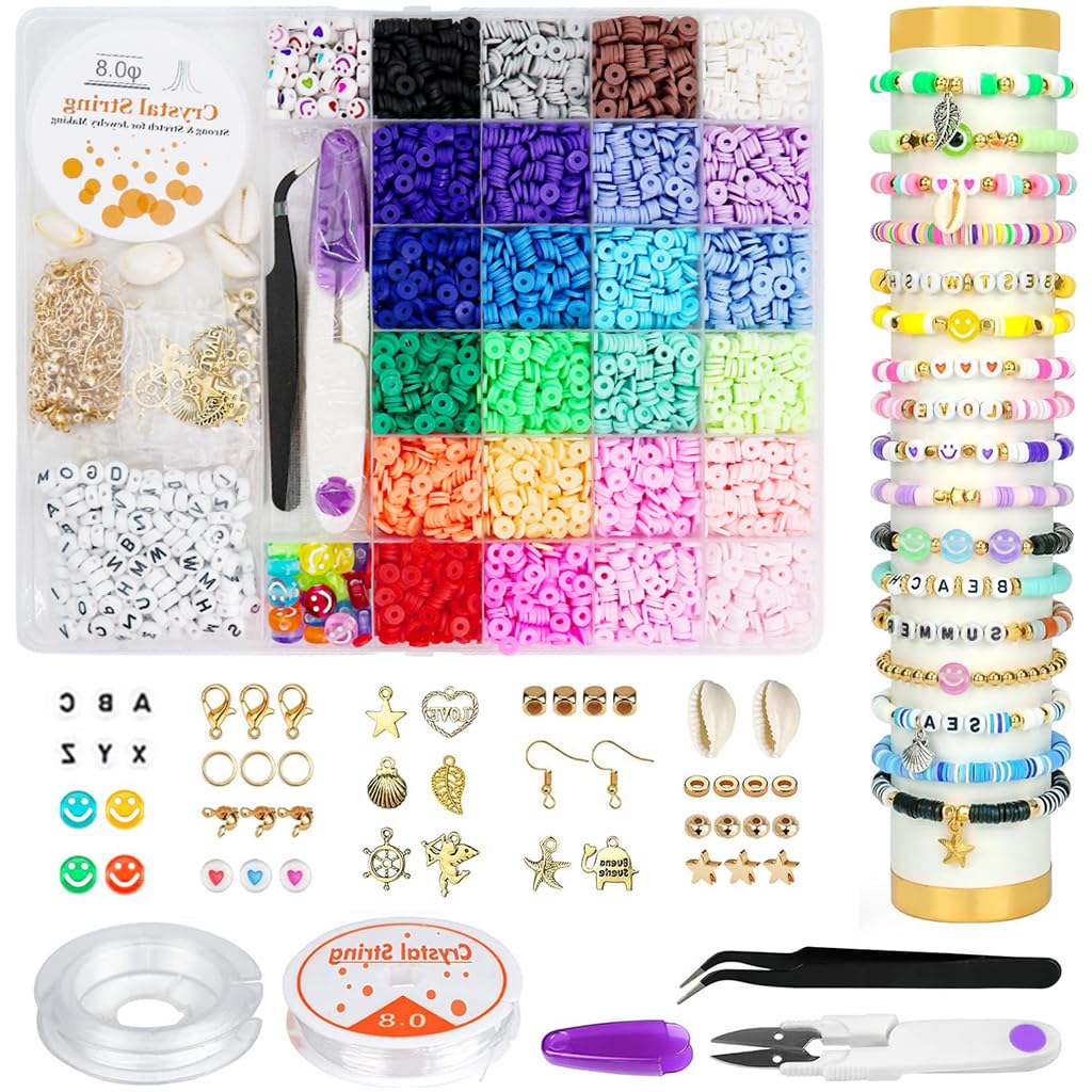 SANNIDHI Clay Beads Bracelet Making Kit for DIY Jewelry with 6000pcs 24 Colors | Gift for Girls