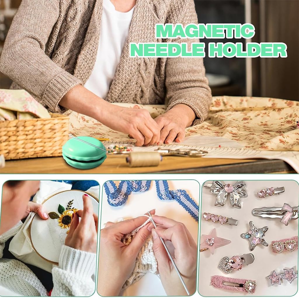 Supvox Magnetic Guide Belt Pin Holder for Sewing with Needle Sharpening Feature | Blue Wrist Pincushion