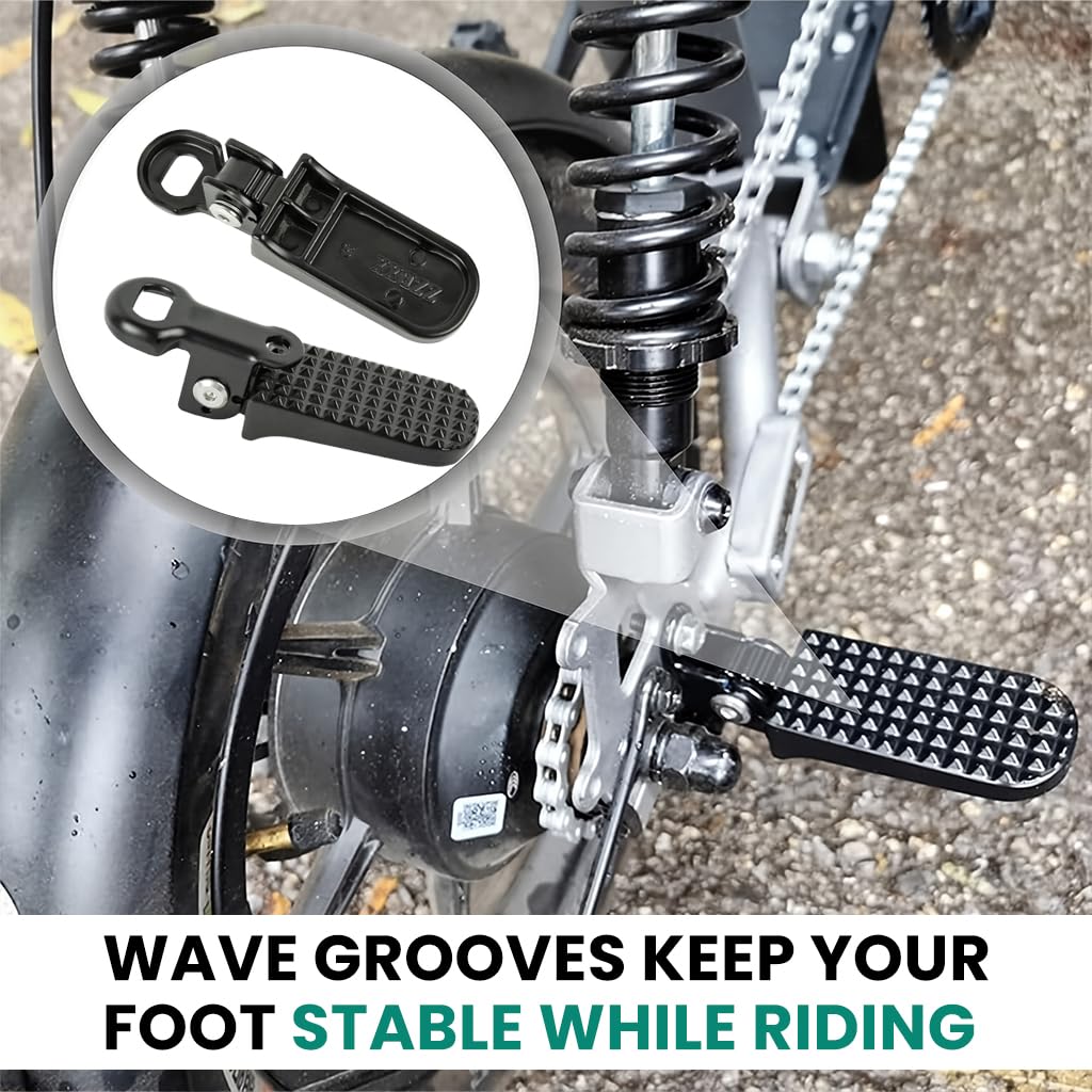 STHIRA Folding Rear Passenger Footrests for Scooter with Anti Slip Texture 76x37mm | Aluminum Alloy 2Pcs