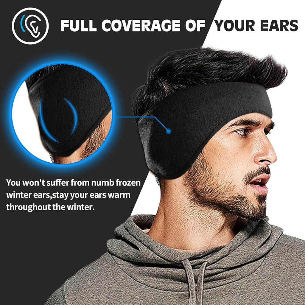 Proberos® Headbands for Men Winter Ear Warmer Fleece Thermal Headband Muff with Button for Running Cycling Skiing 3PCS