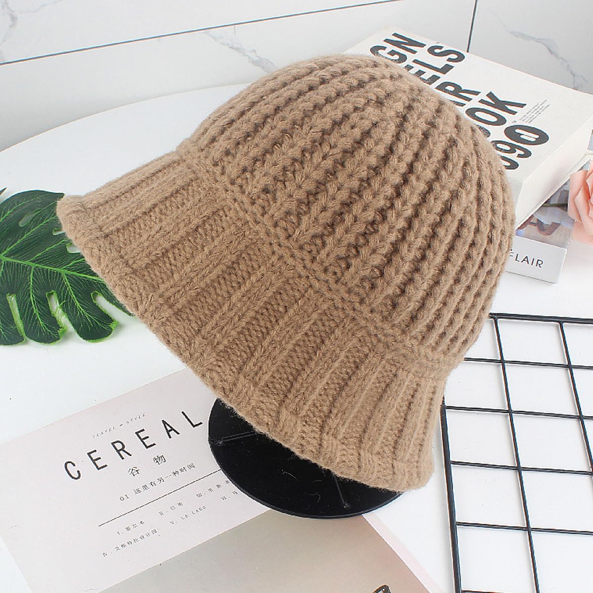 PALAY® Winter Cap for Women Fashion Bucket Hat for Women Knitted Hat Winter Warm Hat Beanie Cap Crochet Winter Cap Bronze