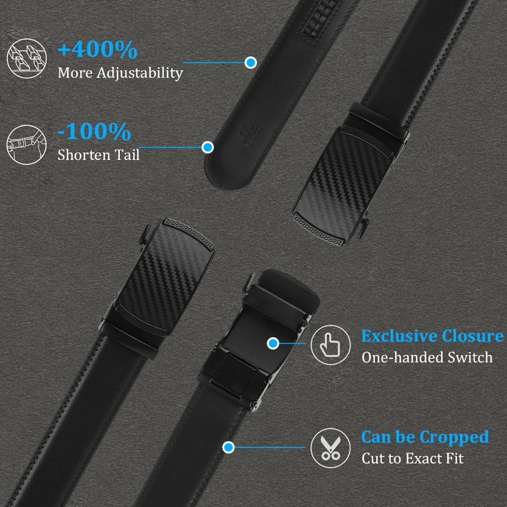 GUSTAVE Leather Belt for Men with Adjustable Metal Buckle 130cm Black | Gift Box Set