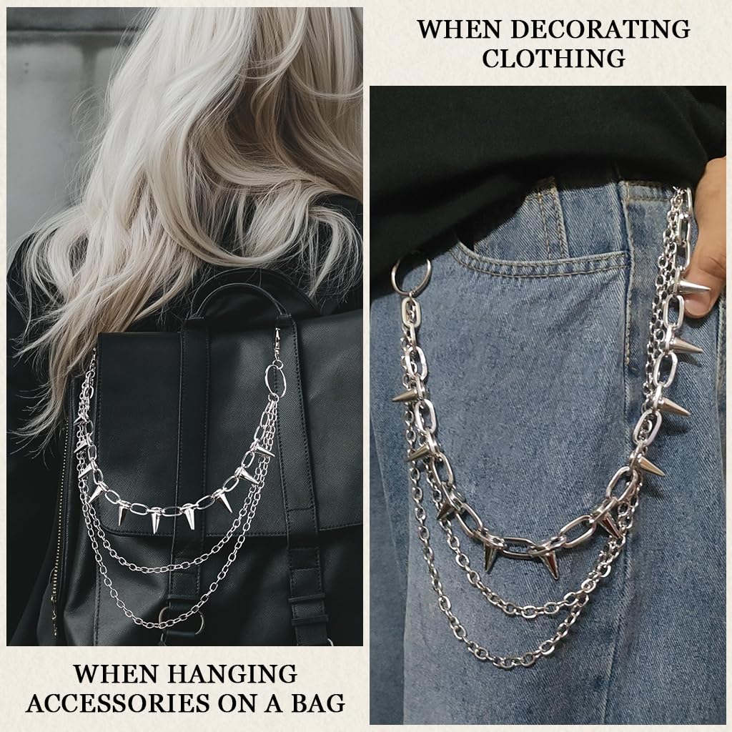 GUSTAVE Layered Pants Chain for Men featuring Triple Chain Fang Design and Silver Metal | Gothic Punk Street Accessory