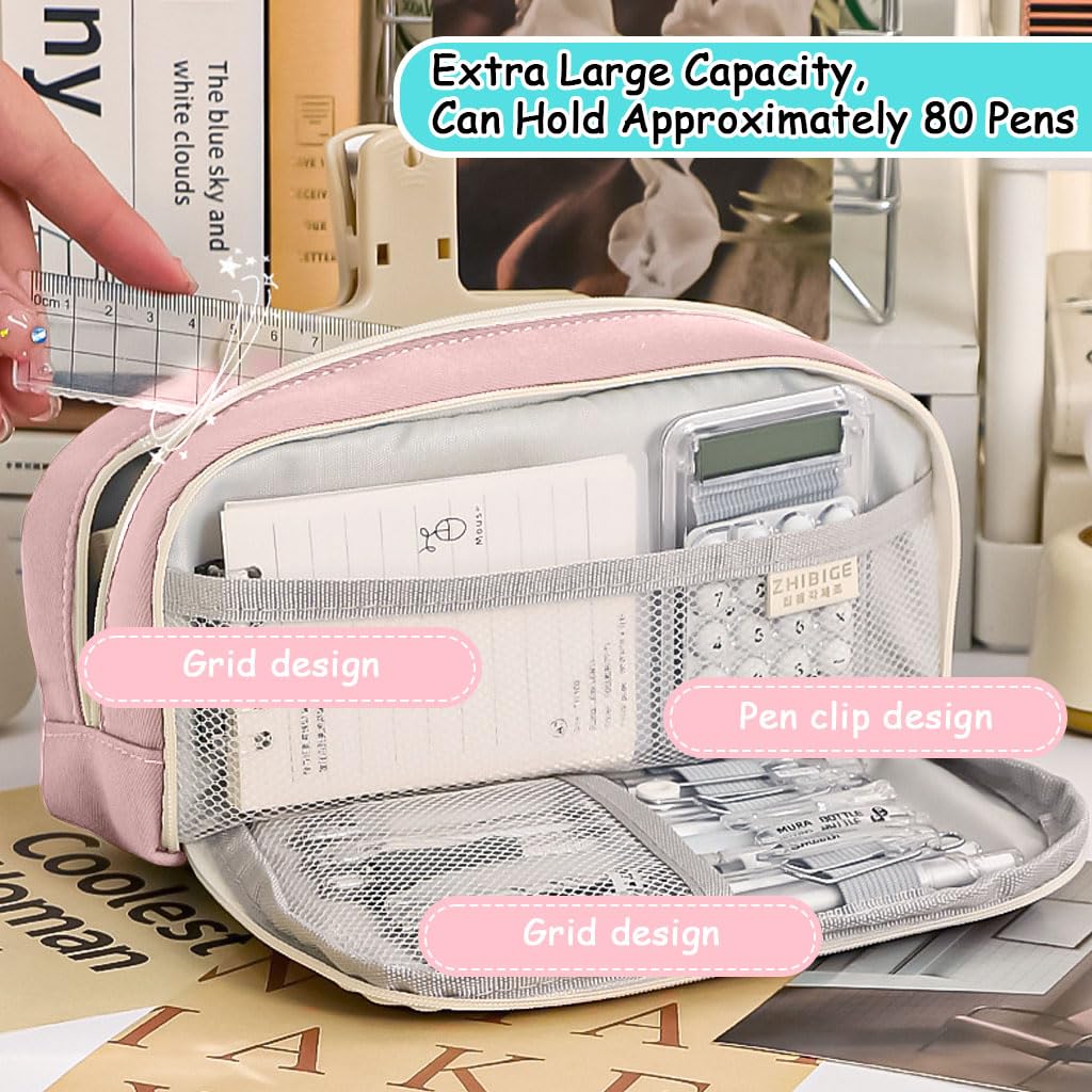 Zibuyu Pencil Pouch for School and Office featuring Double Layer Design with 21x11x7.5cm Canvas | Pink Organizer for Students