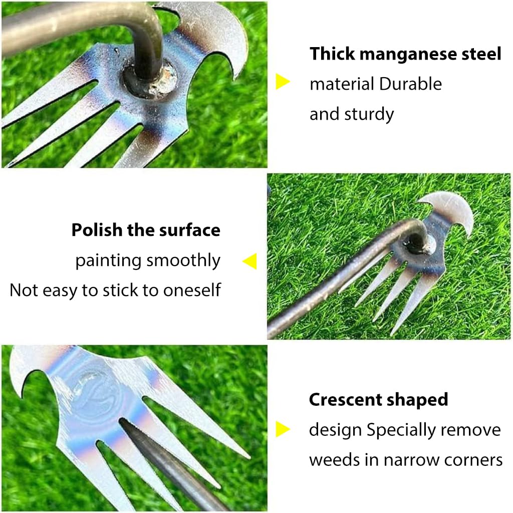HASTHIP Weeder Hand Tool for Garden and Lawn Weeding 35cm Steel 4-Claw Puller | 2 PCS