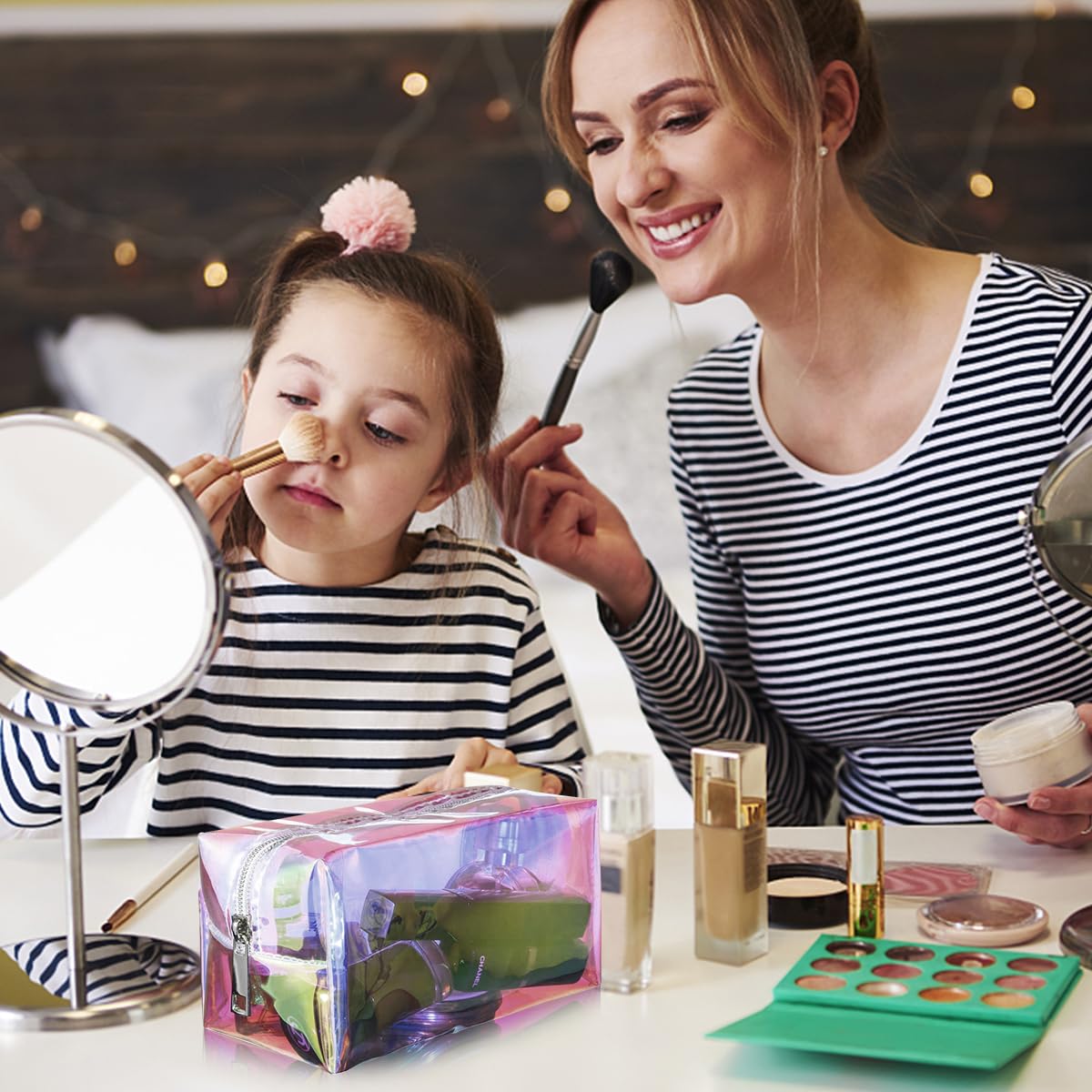 MAYCREATE Makeup Pouch Organizer for Travel with 16×8.5×9 cm Capacity featuring TPU Waterproof Design | Semi Transparent Cosmetic Bag for Women