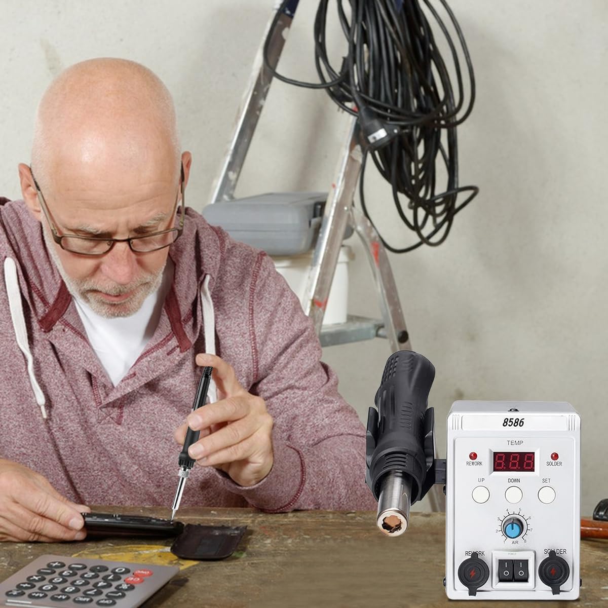 Serplex Soldering Station for Precision Repair with LCD Display and Divided Switches | 700W 220V 2-in-1 Hot Air Gun and Iron