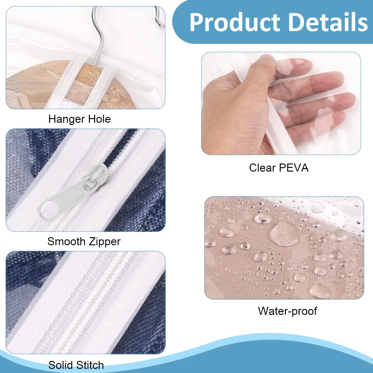 HASTHIP Garment Bags for Closet Storage with Hanger Hook Hole PEVA Clear Covers 10Pcs 23.62x39.37 in | Dustproof Zip-Up Clothes Protection