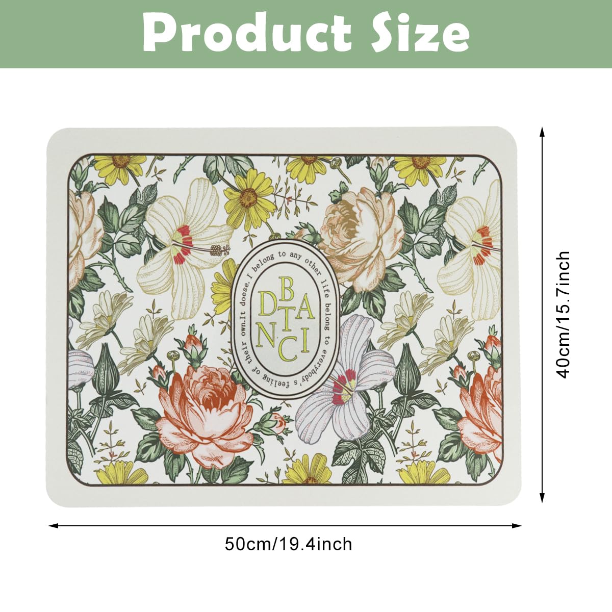Supvox Dish Drying Mat for Kitchen 40x50cm with Non Slip Heat Resistant Sponge Core | Quick Dry Floral Counter Protector
