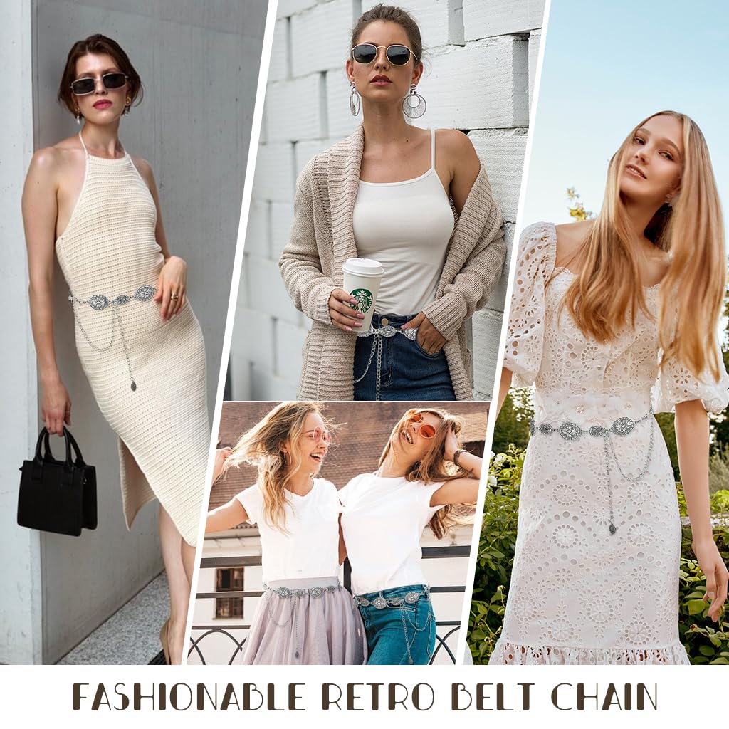 SANNIDHI Waist Chain for Women featuring Metal Concho Design in Silver for Sarees & Dresses