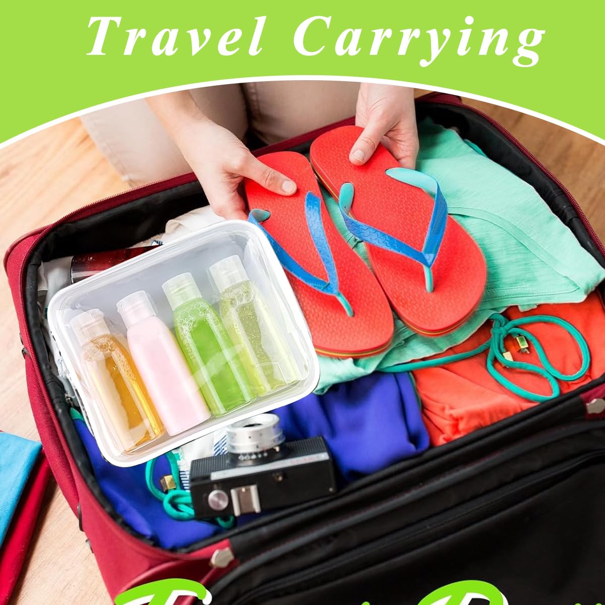 MAYCREATE Travel Bottle Kit for Toiletries with Dual Function Lids and 4×100ml Leakproof Bottles