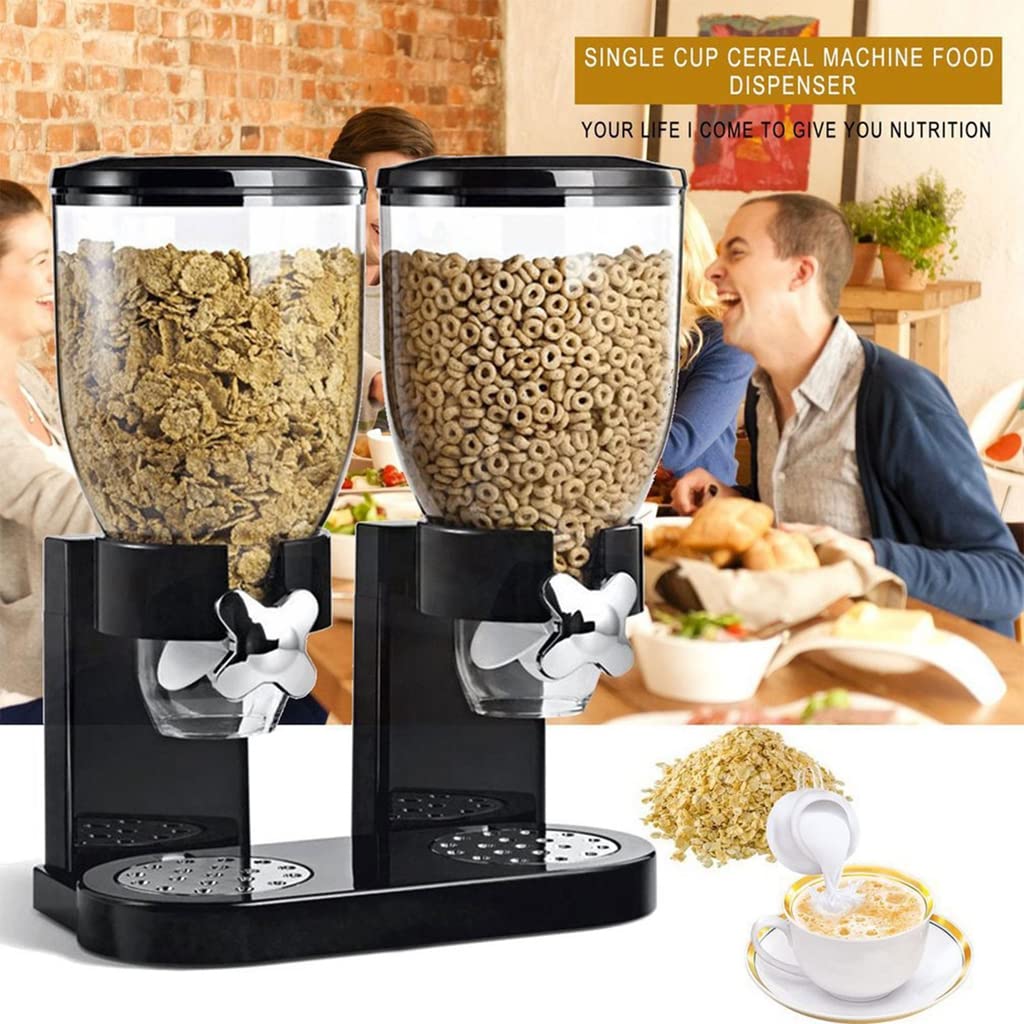 HASTHIP Cereal Dispenser for Dry Food with Dual 2L Jars and Portion Control Knobs | Food Grade Plastic