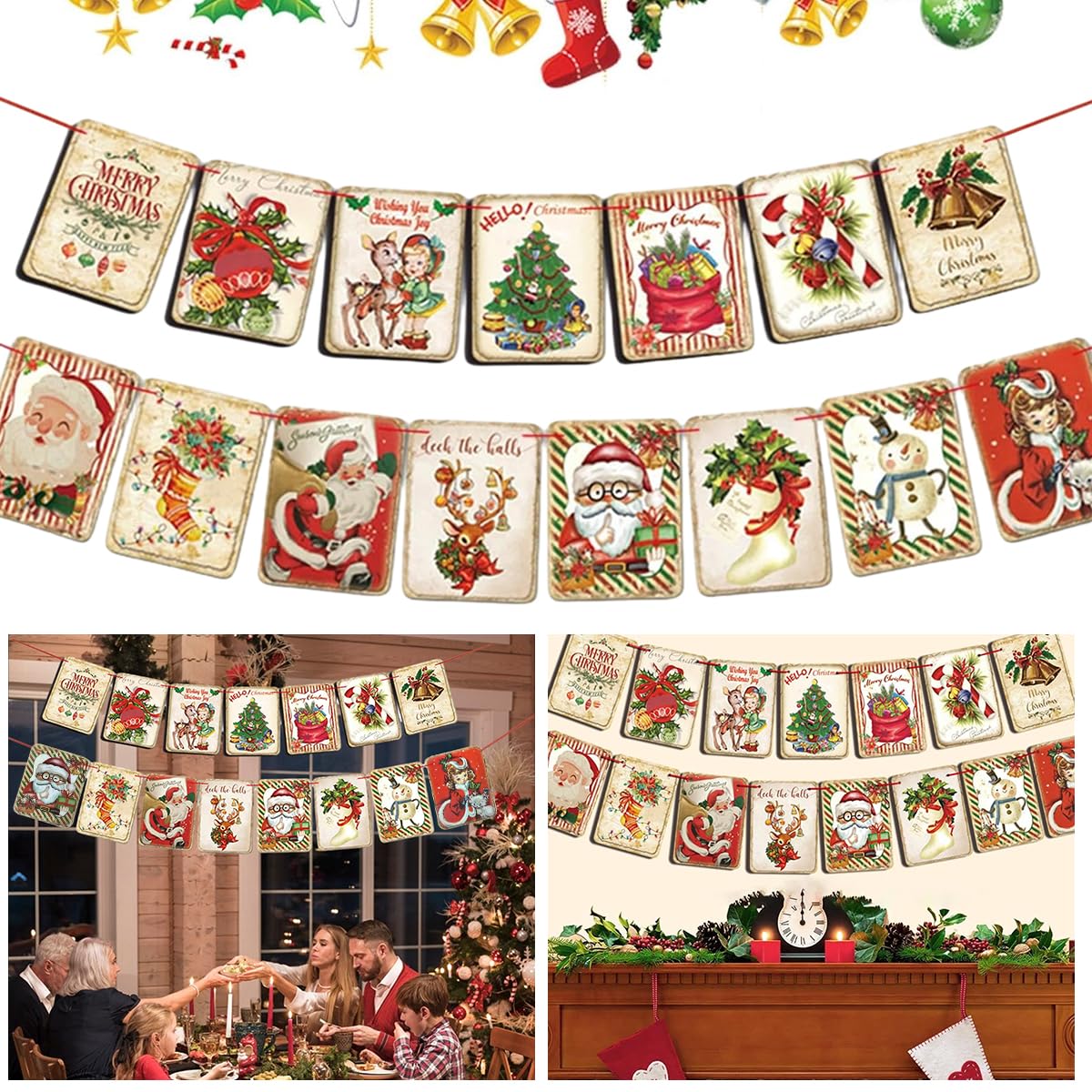 Venzina® Christmas Wall Decoration Wall Hanging Vintage Christmas Banner Vintage Cartoon Print Christmas Hanging Banner for Door, Porch, Room, Window, Christmas Decorations Items