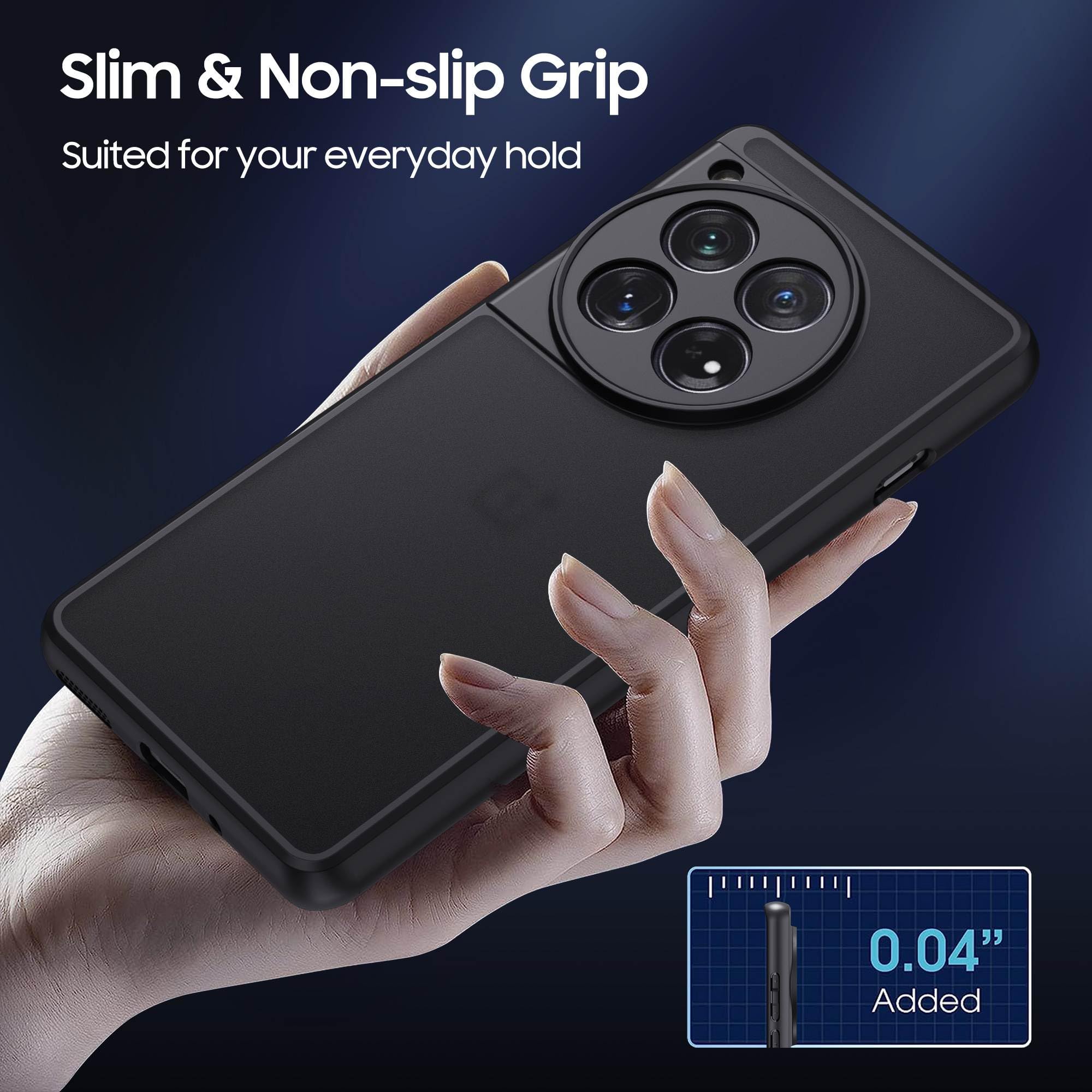 Zeitel Phone Case for OnePlus 12R with Corner Cushioning and Camera Lens Protection | Matte Black TPU Anti Slip Design