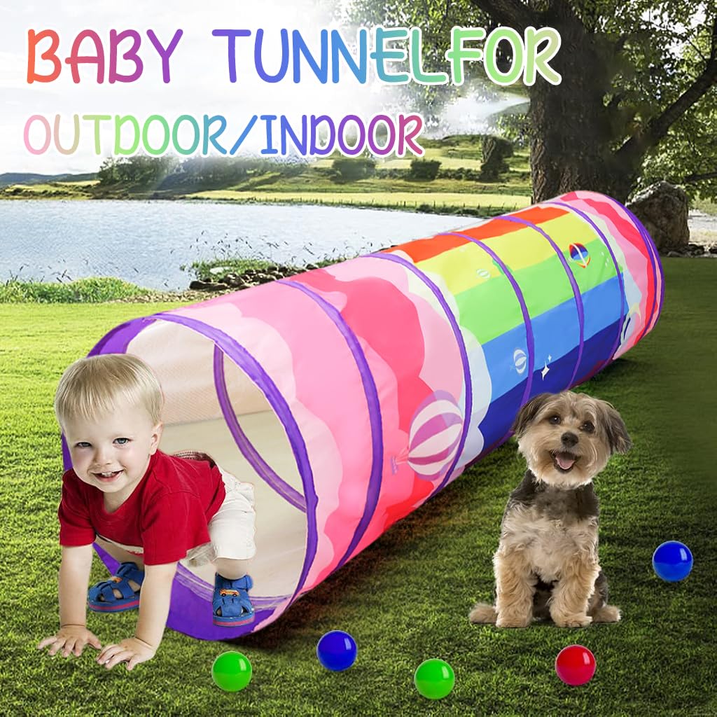 PATPAT Kids Play Tunnel for Indoor and Outdoor Play featuring Spring-Loaded Frame 6 ft | Colorful Mesh Design for Toddlers and Pets