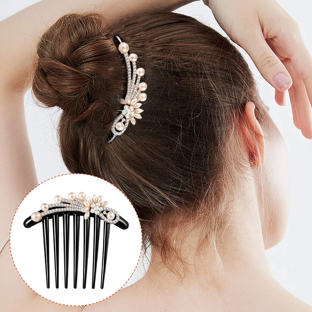 PALAY® Retro French Barrette Rhinestone Hair Clips for Women, Side Comb Non-slip Comb Hairpins Pearls Gift for Party Birthday Daily(Pearl-2)