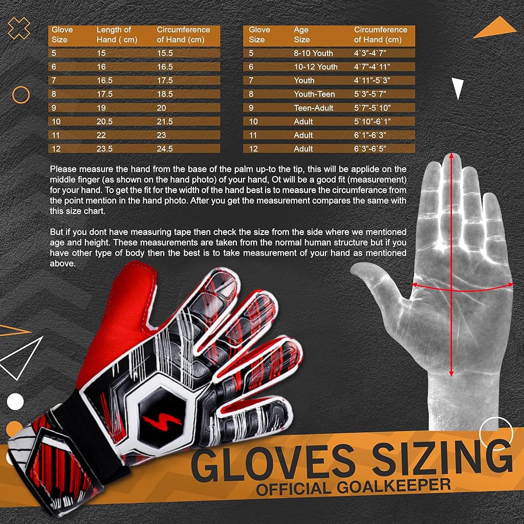 Proberos Goalkeeper Gloves for Football with Double Wristband and 14cm Palm Size | Latex Palm Grip for Teens and Adults