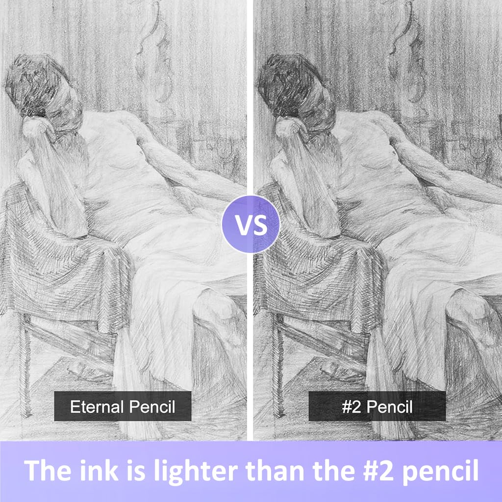 Climberty Infinity Pencils for Writing and Drawing with 0.5mm HB Nibs and Built‑in Eraser | 6 Reusable Inkless Pencils for Kids and Adults