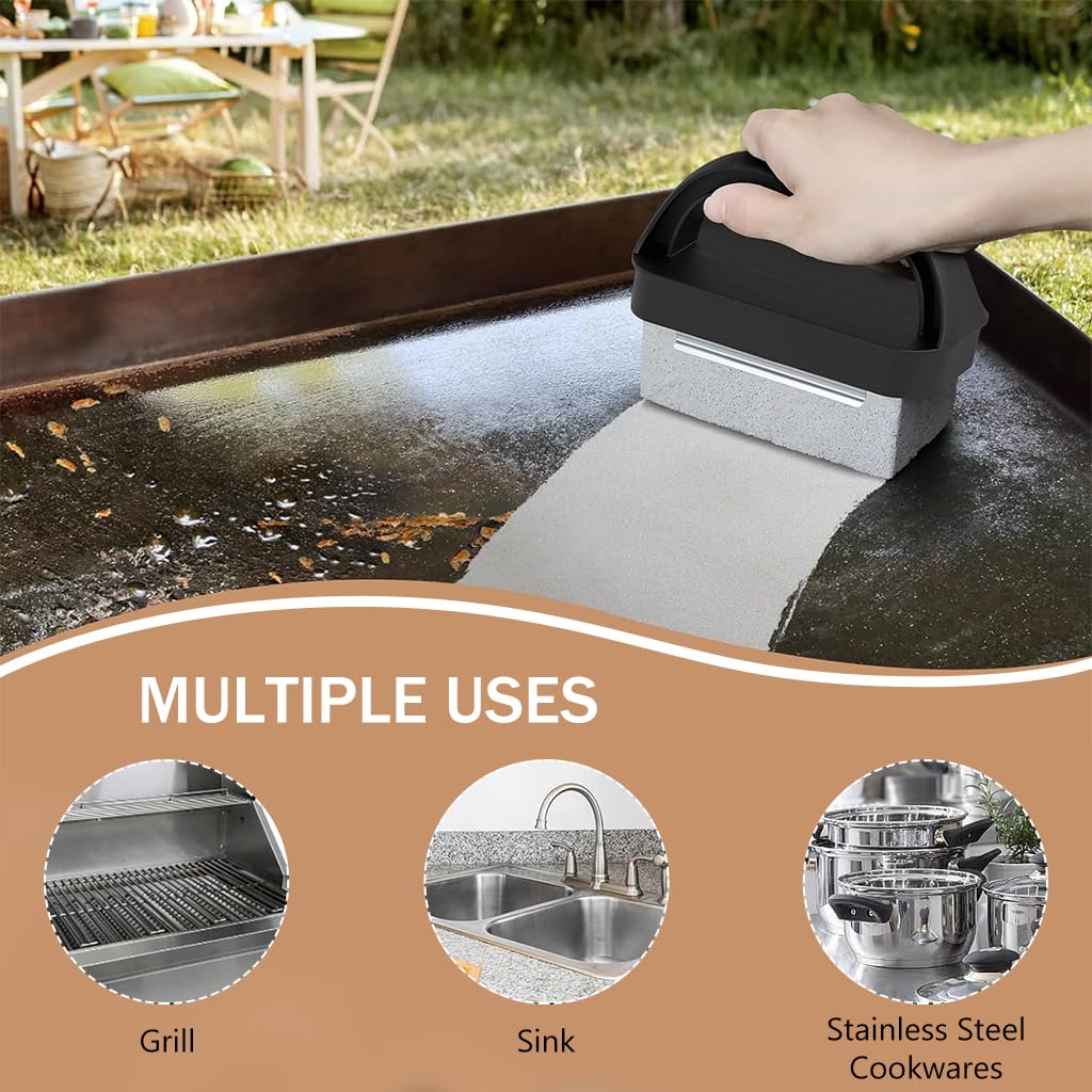 Supvox Grill Cleaner for BBQ and Blackstone Flat Top featuring 11.5×6×4.8cm Pumice Stone with Handle | Rust and Stain Removal Tool