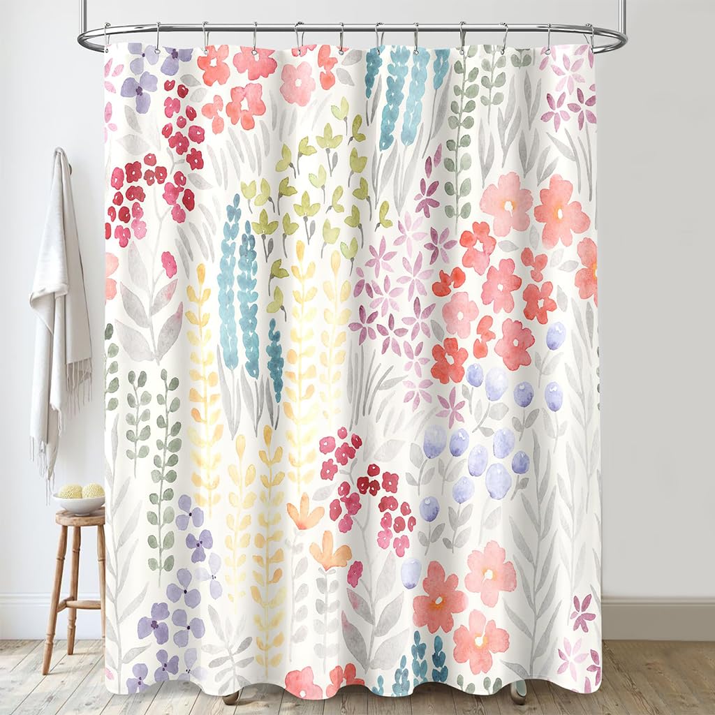 HASTHIP Shower Curtain for Bathroom 72x72 with 12 Hooks and Metal Eyelets | Colorful Floral Polyester Decor