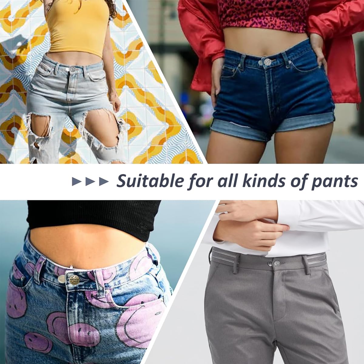HASTHIP Jeans Waist Adjusting Buttons for Easy Fit with Silicone Strips | 6Pcs Metal Set