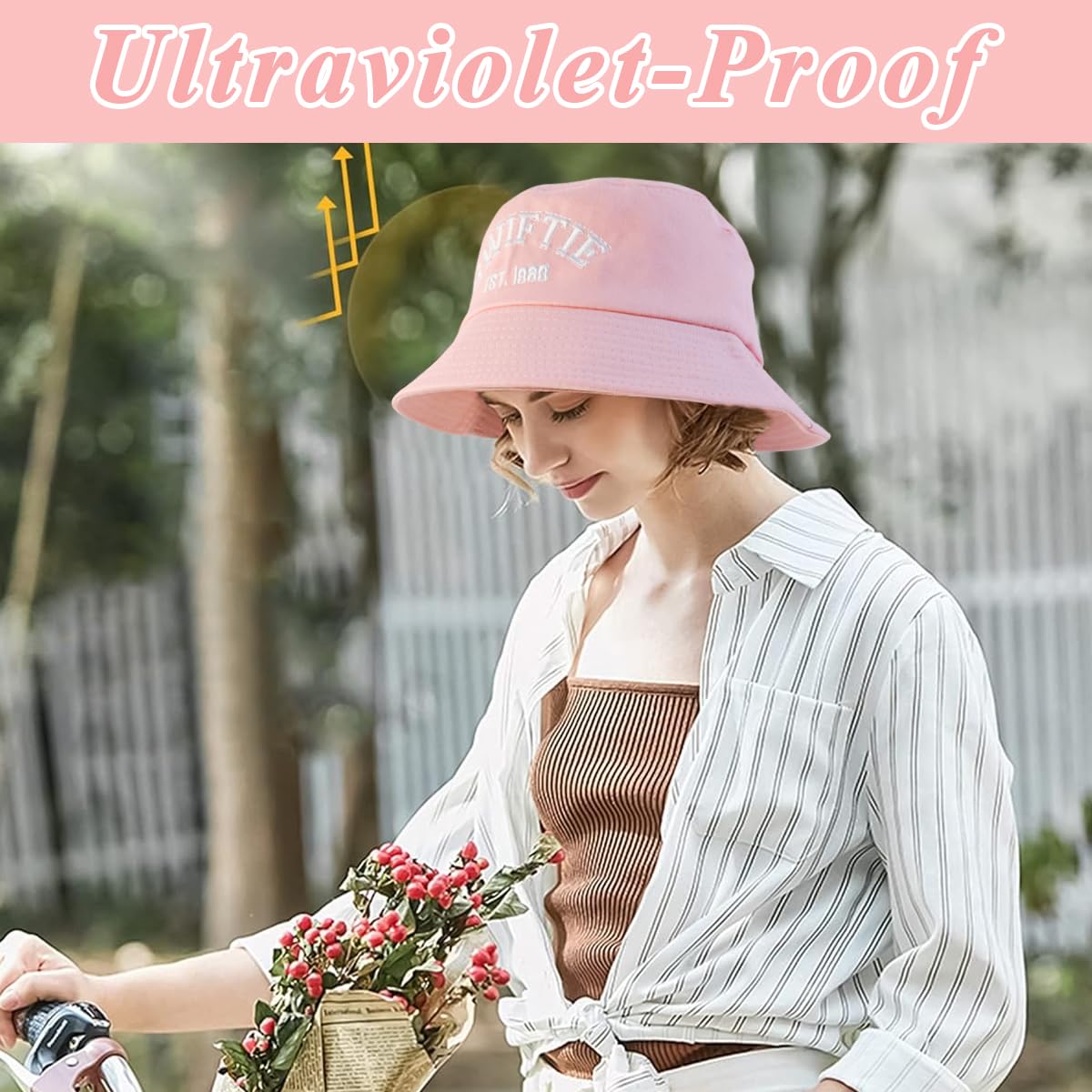 PALAY® Girl Summer Bucket Hat Fashion Pink Letter Embroidery Bucket Hat Swiftie Hat Bucket Hat Beach Hat Breathable Sun Hat Travel Outdoor Sun Hat for Girls