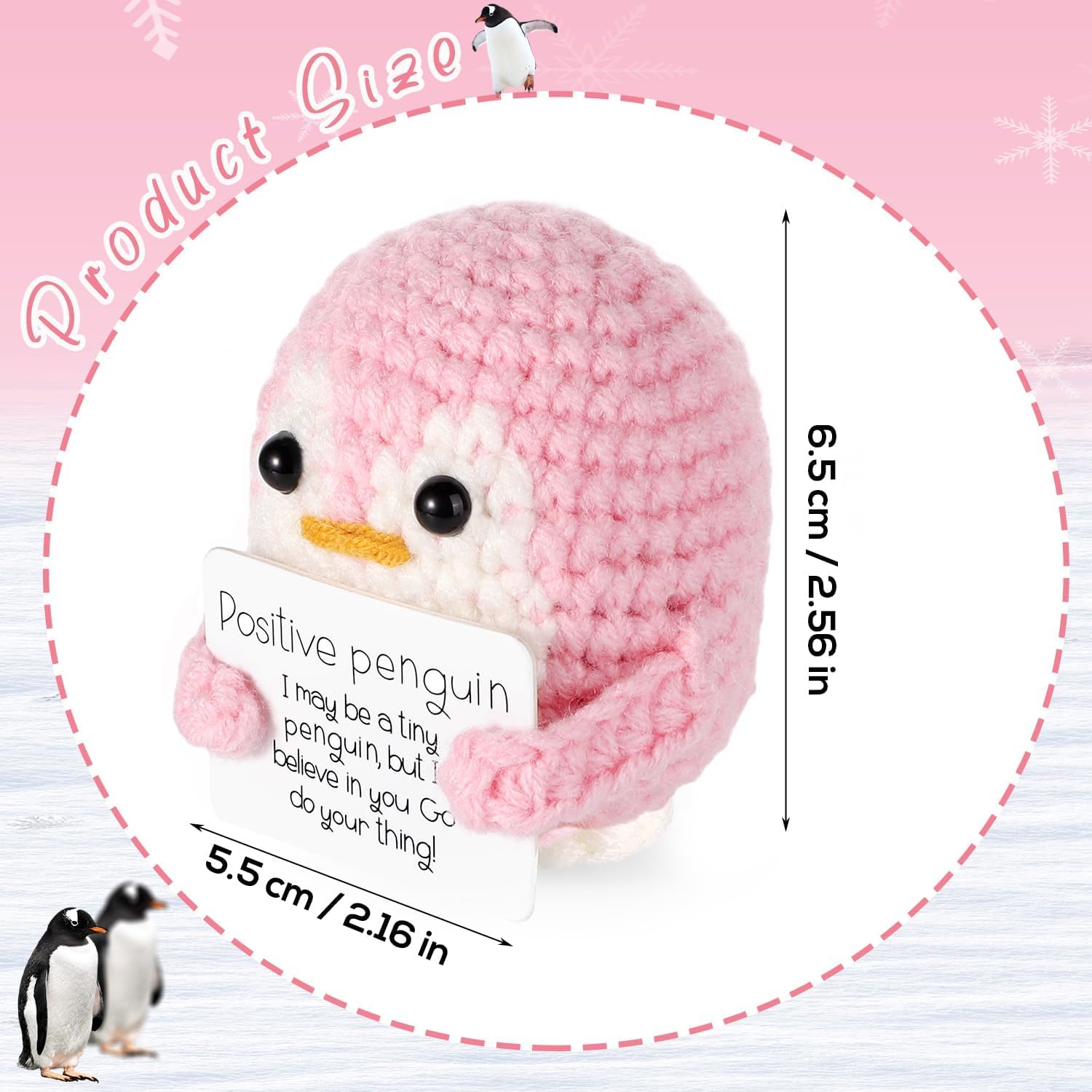 ZIBUYU Handmade Crochet Penguin Desk Decor for Office and Nursery with 2.35 in Size | Cute Motivational Gift Set 3 PCS Pink
