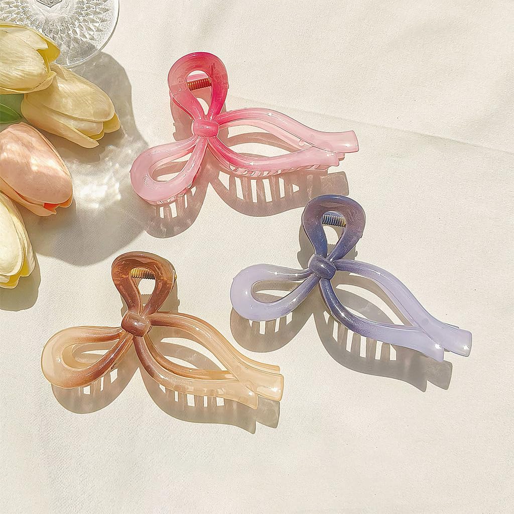 Venzina Bow Hair Claw Clips for Women with Strong Spring Hold | 3 Pcs Multicolor Set