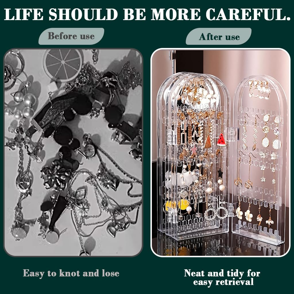 HASTHIP Earrings Display Stand for Desk with 4 Panel Folding Structure and Clear Design | Portable Jewelry Organizer