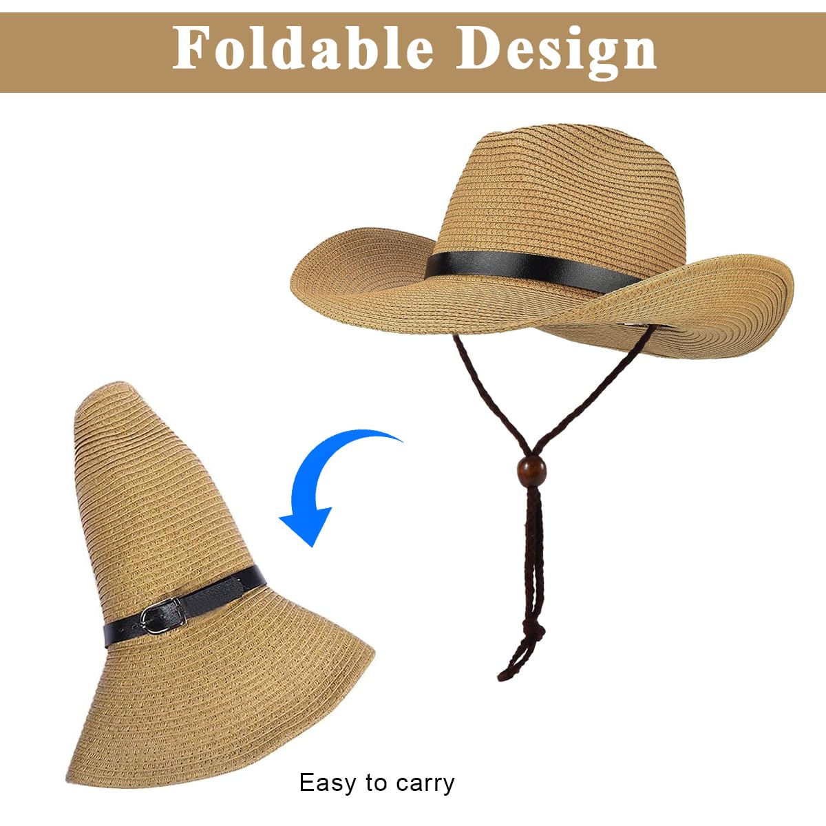 PROBEROS Mens Straw Panama Hat for Summer with Adjustable Chin Strap and UV Protection | Brown Lightweight Fedora Style