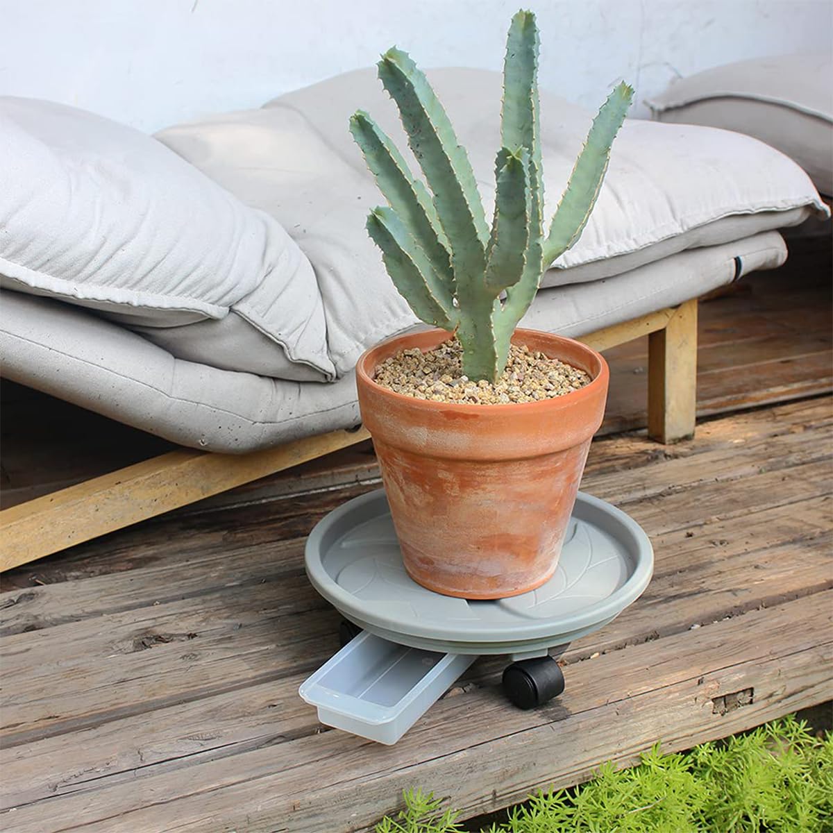 HASTHIP Round Plant Caddy with Wheels for Indoor and Outdoor Pots featuring Locking Metal Frame | 27CM Rolling Stand