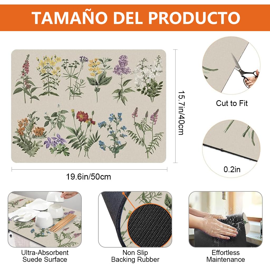 Supvox Kitchen Drying Mat for Countertops with Anti Slip Rubber Base and 15x19.6 in Diatomite Surface | Quick Water Absorption and Easy Cleaning