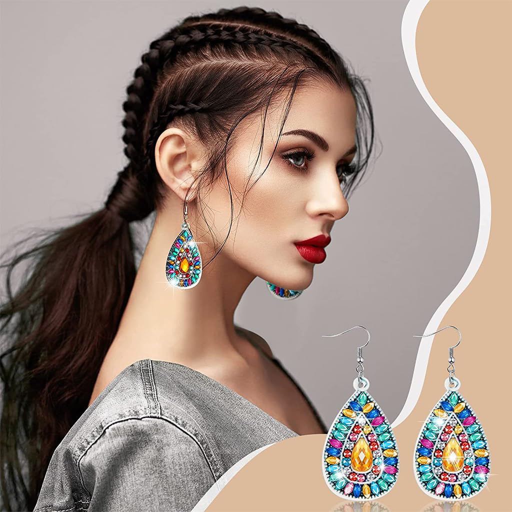 HASTHIP Diamond Painting Earrings Kit for Women with 4 Pairs Sparkling Fish Hook Designs | DIY Jewelry Gift Set