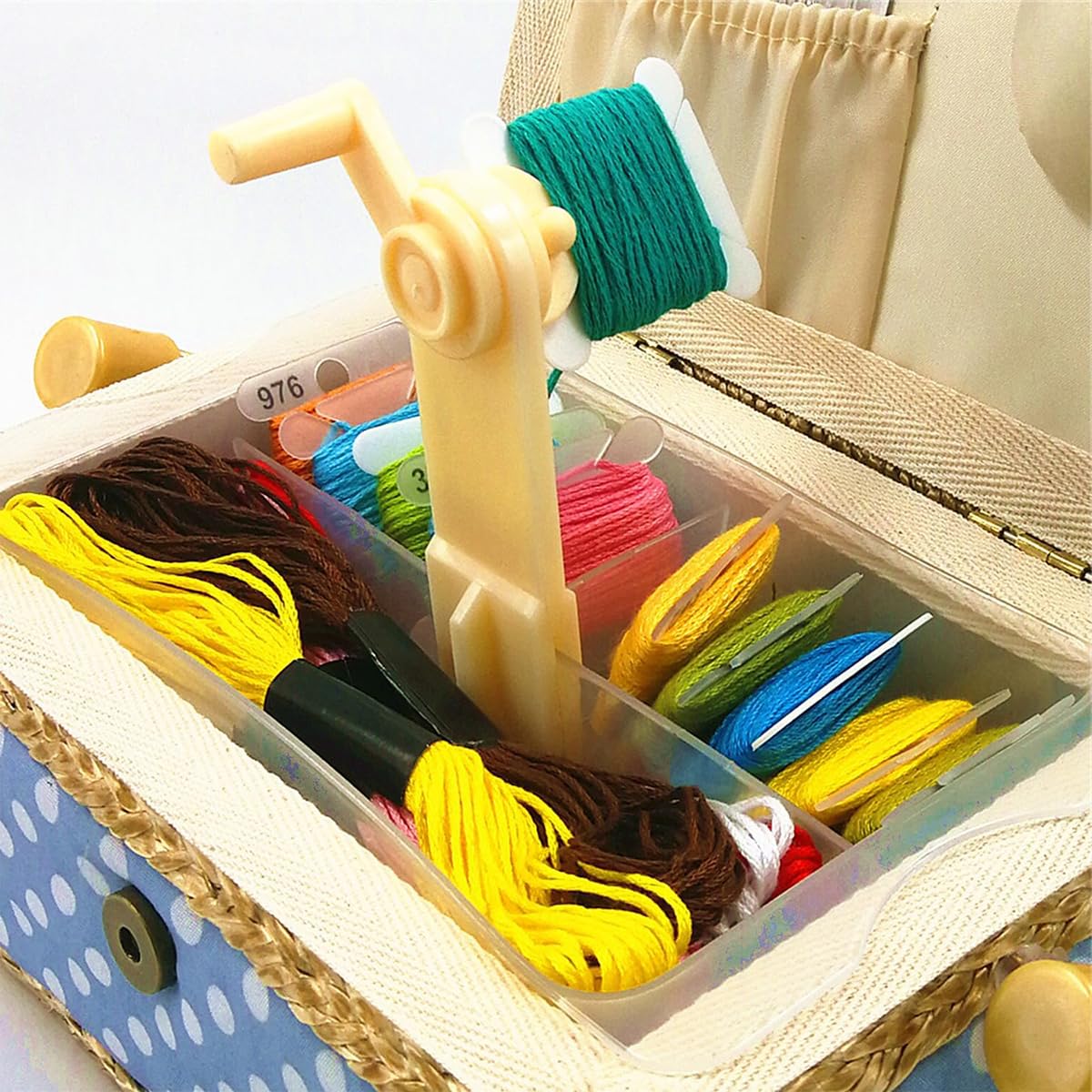 HASTHIP® 100 Pcs Plastic Thread Bobbins Holder with Efficient Bobbin Winder, Cross Stitch & Embroidery Thread Yarn Organizer, 1.57'' Plastic Bobbins Yarn Thread Bobbins for Sewing and Embroidery