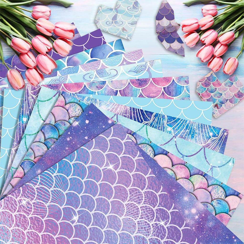 HASTHIP Mermaid Scrapbook Paper for DIY Crafts featuring Double-Sided 12x12 Sheets | 24 Pack