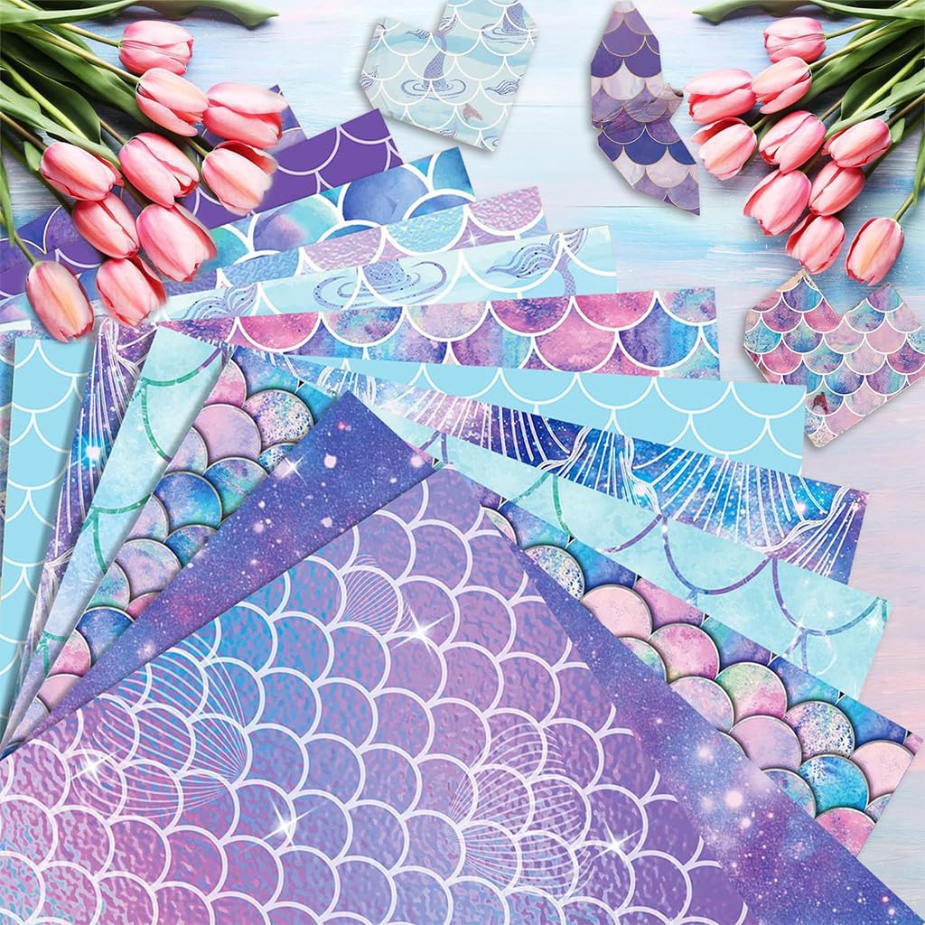 HASTHIP® 24 Sheets of Double-Sided Mermaid Scrapbook Paper, 12