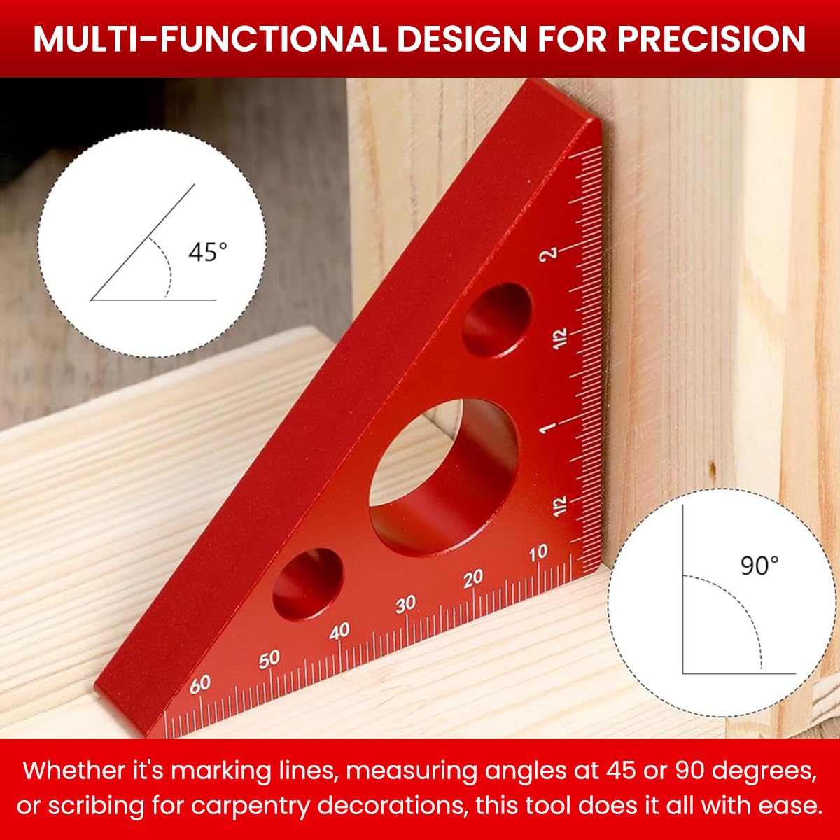 Serplex Triangle Architect Scale Ruler for Woodwork with 45° and 90° Guides | Aluminum Alloy 2.56 in