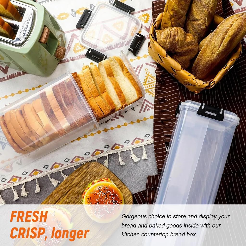 Supvox Sliced Toast Fresh Box with Pull Out Tray and Airtight Lid 34x14x14cm Clear PP | Versatile Kitchen Food Storage