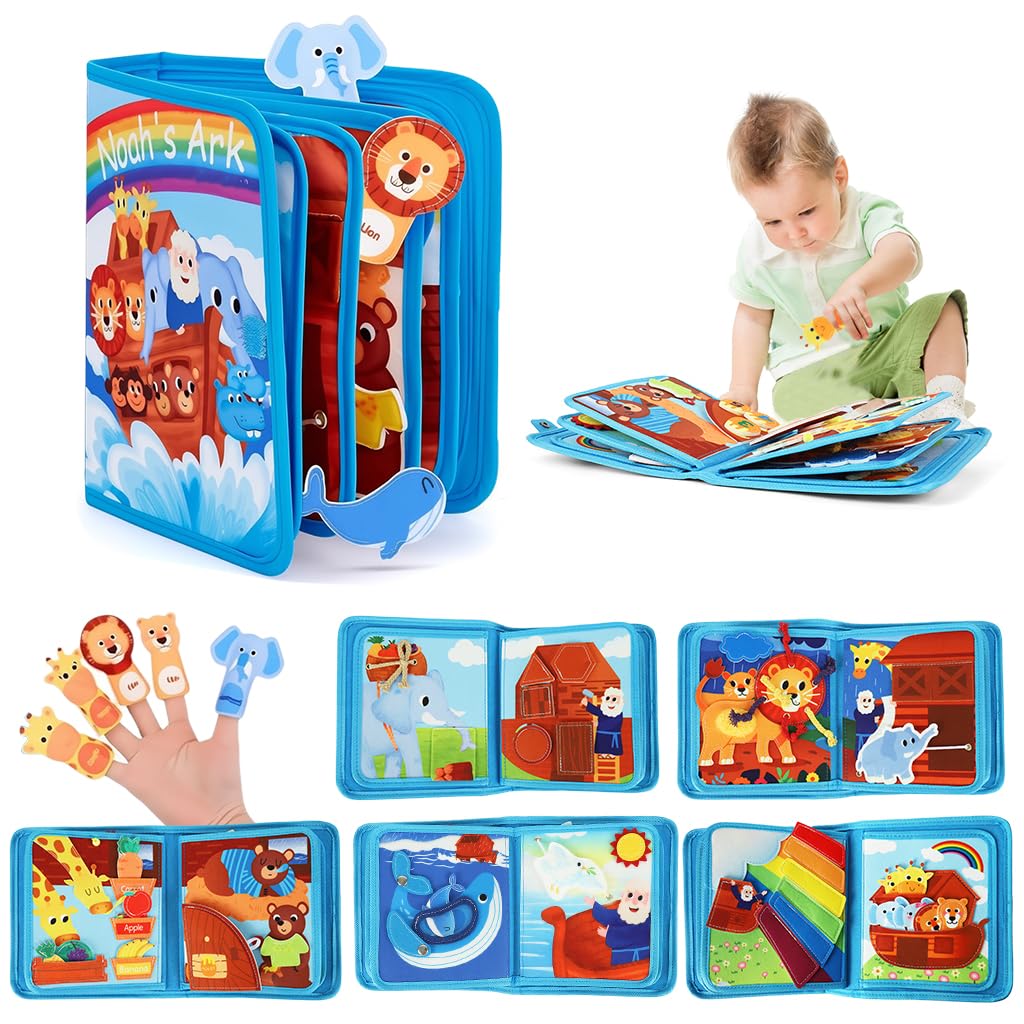 SNOWIE SOFT Noah's Ark Busy Board for Toddlers with 18+ Activities & Finger Puppets | Montessori Travel Toy for Kids 1-3