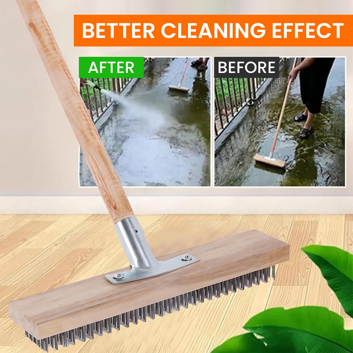 Serplex Stainless Steel Bristle Scrub Brush Head 11.8 in for Concrete Deck and Patio Cleaning